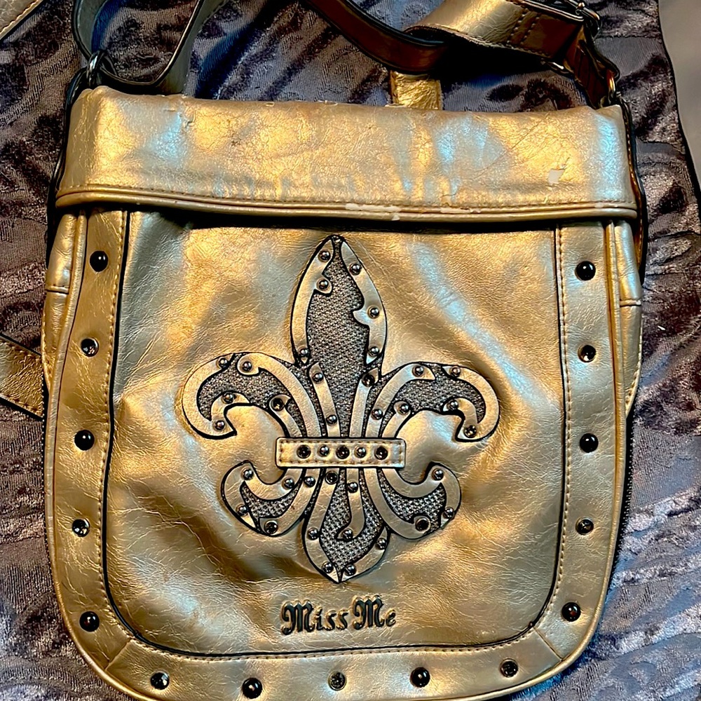 Miss Me gold rhinestone crossbody handbag